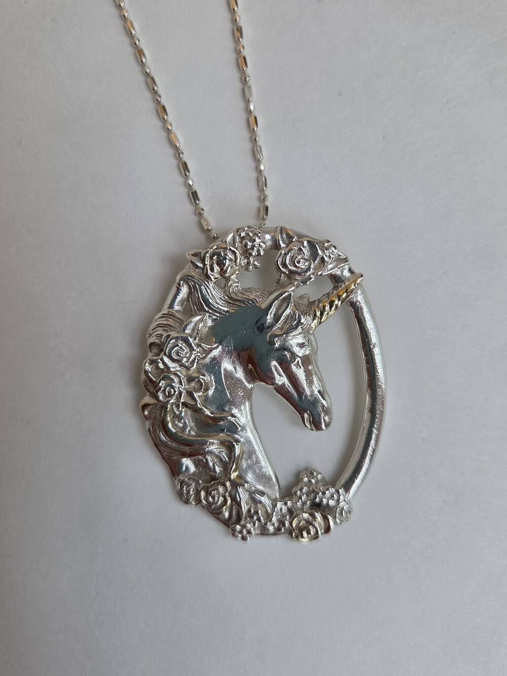 Gorham Sterling Silver Unicorn Pendant Necklace with Gold Accent